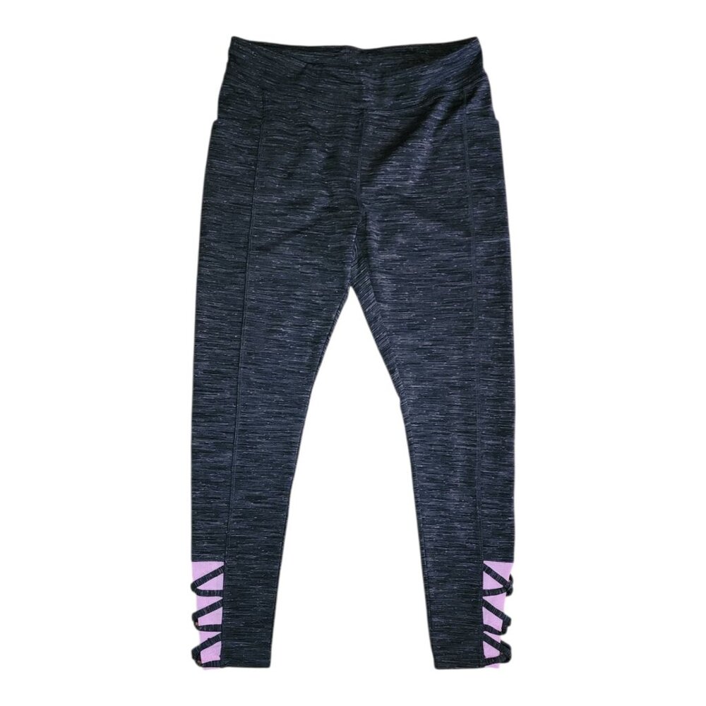 Lands End Leggings Womens Size L Large Gray Purple Cutout Detail Active Athletic